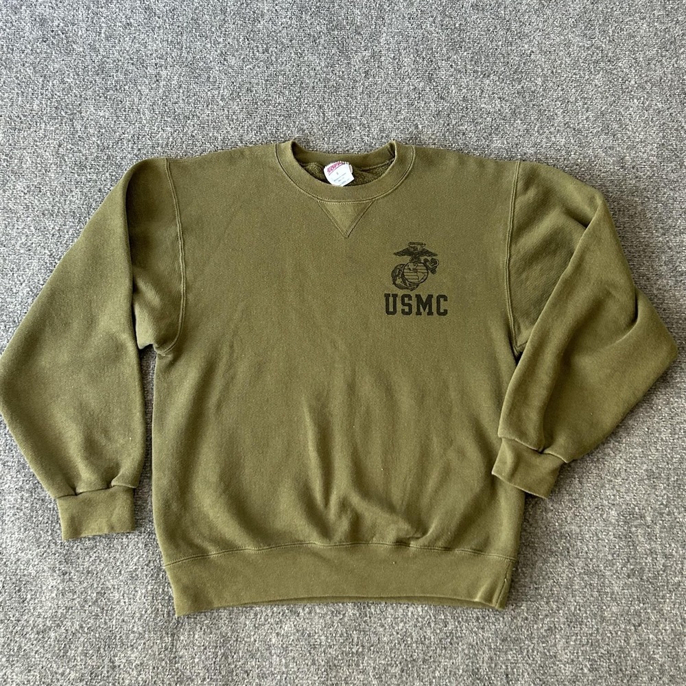USMC Sweatshirt Mens Small Green Made USA Fleece Crewneck Pullover Marine Soffe - Picture 2 of 9